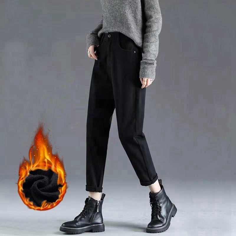 

Новые женские теплые узкие джинсы осень-зима теплые плюшевые эластичные джинсы женские зимние брюки узкие прямые брюки-карандаш 2XL чёрный