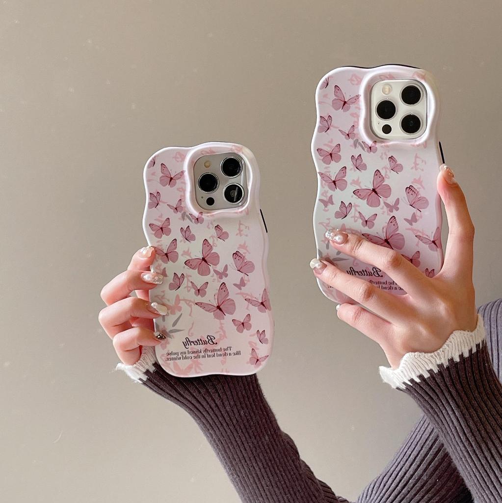 Pink Oil Painting Butterfly Frosted Case for iPhone 14/15/16 Pro Max & Apple 17