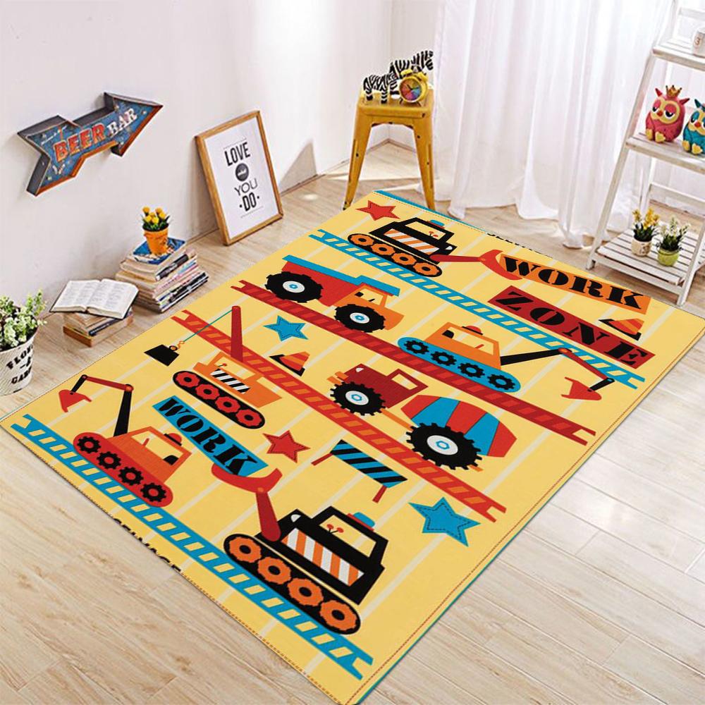 Cartoon Excavator Children's Printed Carpet, Boys' Favorite Engineering Vehicle Theme Home Decoration Props Anti Slip Mat