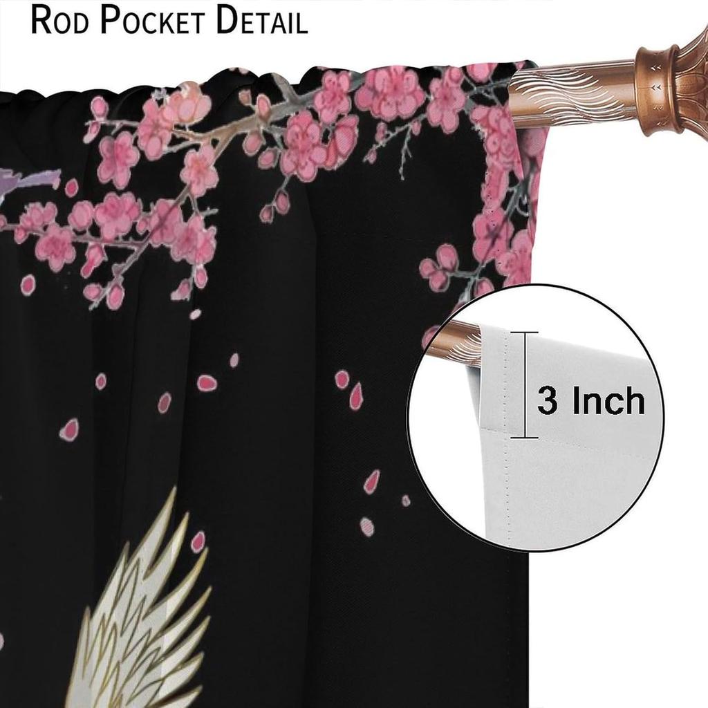 Japanese Style Cranes Curtain Asian Waves Traditional Chinese Cherry Blossom Printed Window Treatment Living Room Bedroom Ki For Area Polyester