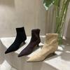 Autumn and Winter Pointed Thin Heel Elastic Boots Internet Celebrity Mid-tube Boots Matte High Heel Velvet Commuter Short Boots Women