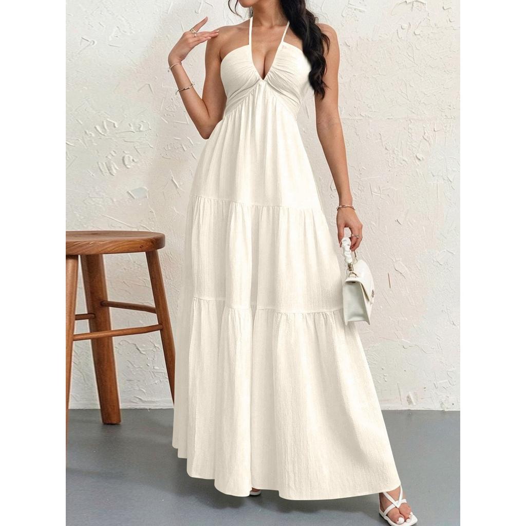 Halter Tie Neck Dress for Women European American Style Cross-border Summer Casual Dress for Amazon Independent Station