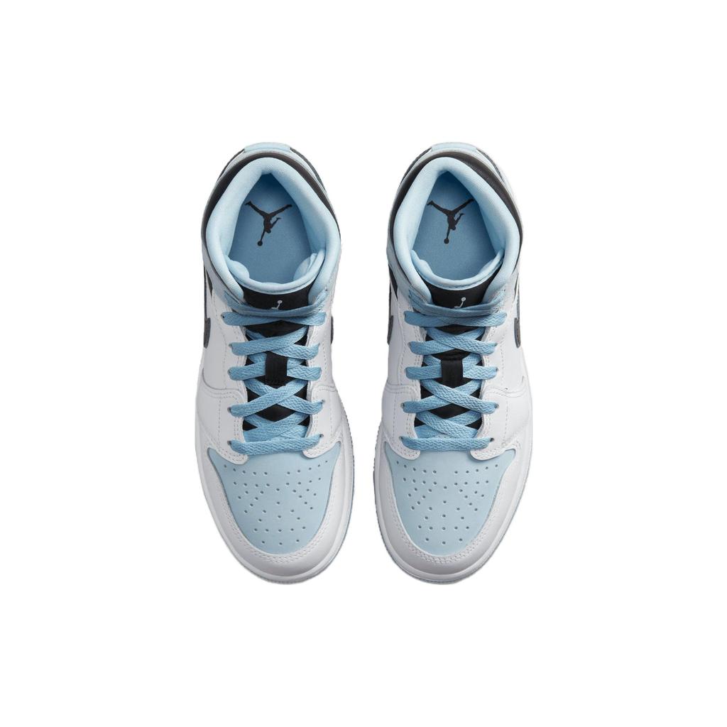 Air Jordan 1 Mid SE GS White Ice Blue Kids Sneakers Black DV1337-104