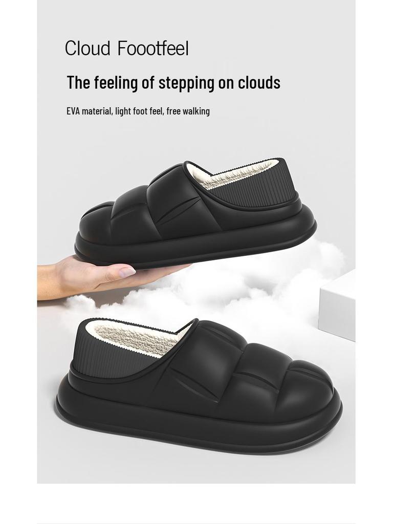 Men's and Women's Waterproof Cotton Slippers: 2024 Autumn/Winter Non-Slip Wrap-Heel, Plus Velvet for Indoor Warmth.