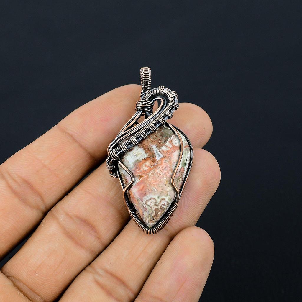 Crazy Lace Agate Gemstone Pendant Handmade Jewelry, 999 Copper Wire Wrapped Pendant Sodalite Jewelry, Gift For Her Women Pendant Brand New Pendant