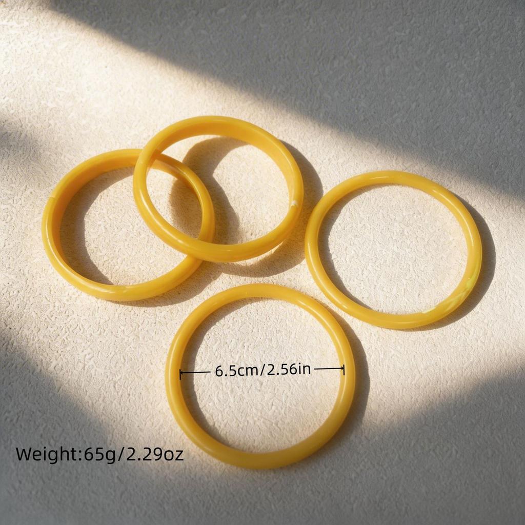 4Pcs/Set Personality Y2K Yellow Round Resin Cuff Bangles Women Vintage Exaggerated Stackable Bangle Wide Bracelet Accessories
