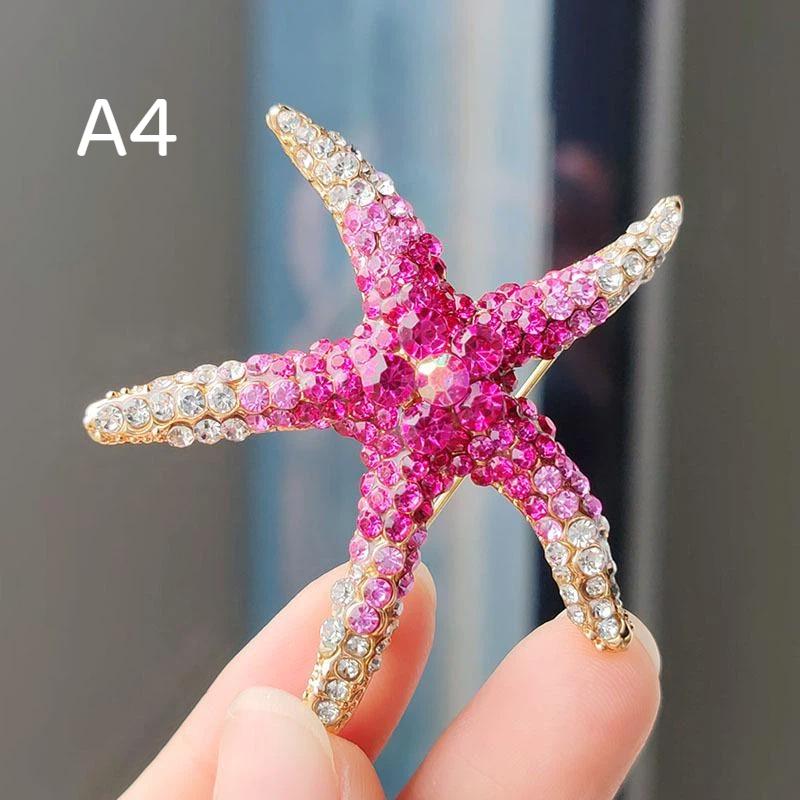Trendy Multicolor Rhinestone Starfish Brooch 1Pcs Unisex Durable Clothing Pin for Daily Wear Party Anniversary Decoration