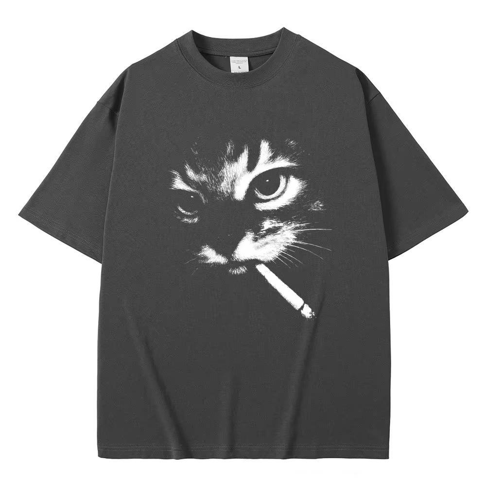 

Funny Meme Smoking Cat Face Graphic T-shirt Men Women Casual Cotton Vintage T Shirts Men s Oversized T-shirts Cats Lovers Gifts 4XL