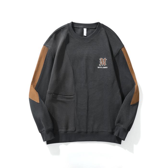 

Осенний сращивающийся круглый вырез американский ретро свитер мужской свободный большой размер модный топ повседневный пуловер куртка модный 4XL темно-серого