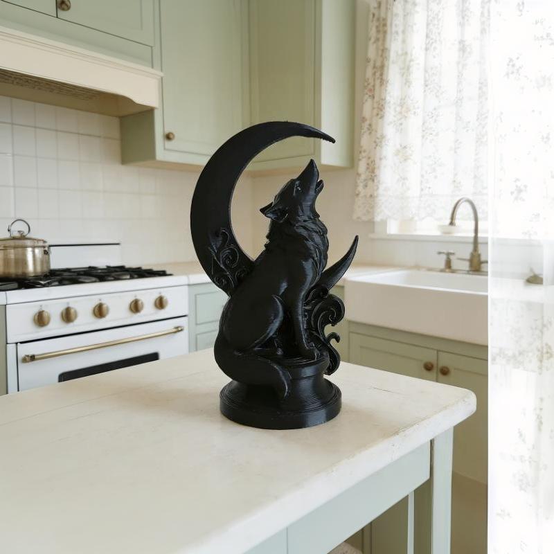 Moon Wolf Totem Ornament, Perfect For Art Decoration Statues In Living Rooms, Study/Bookshelves, Offices, And Entrances