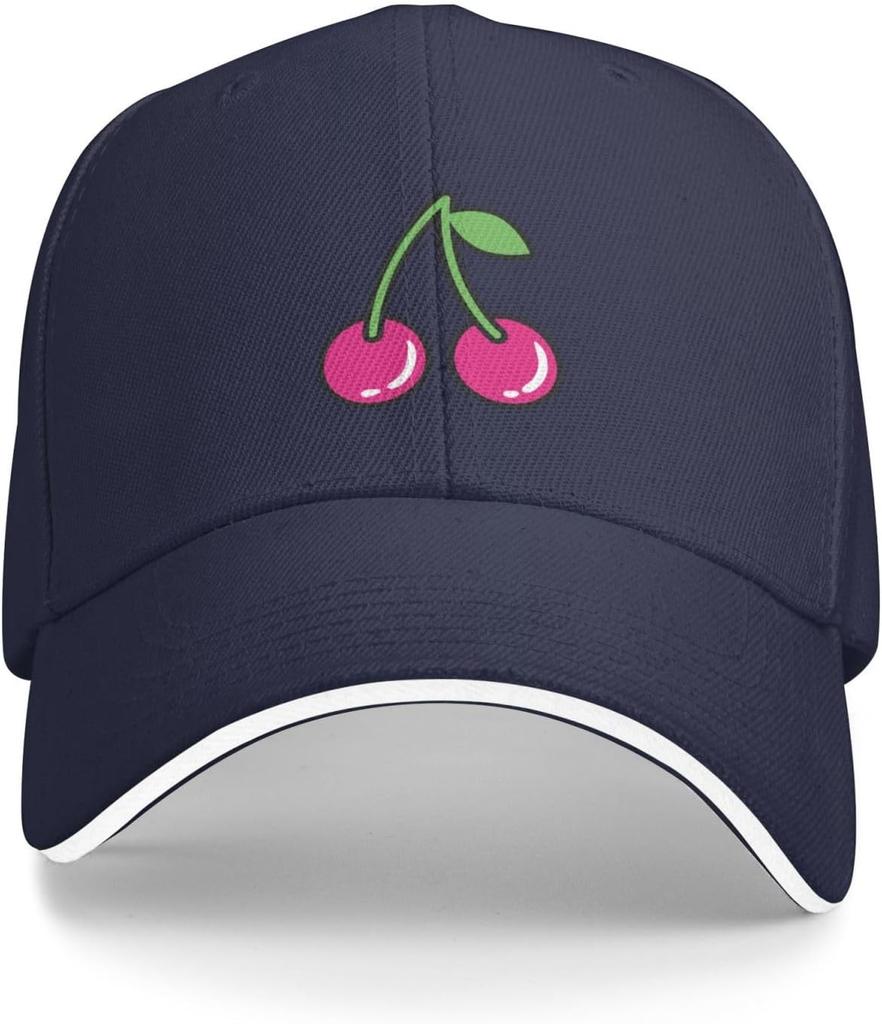 Cherry Fruit Print Baseball Cap Polyester Casual Adjustable Sandwich Brim Hat for Unisex