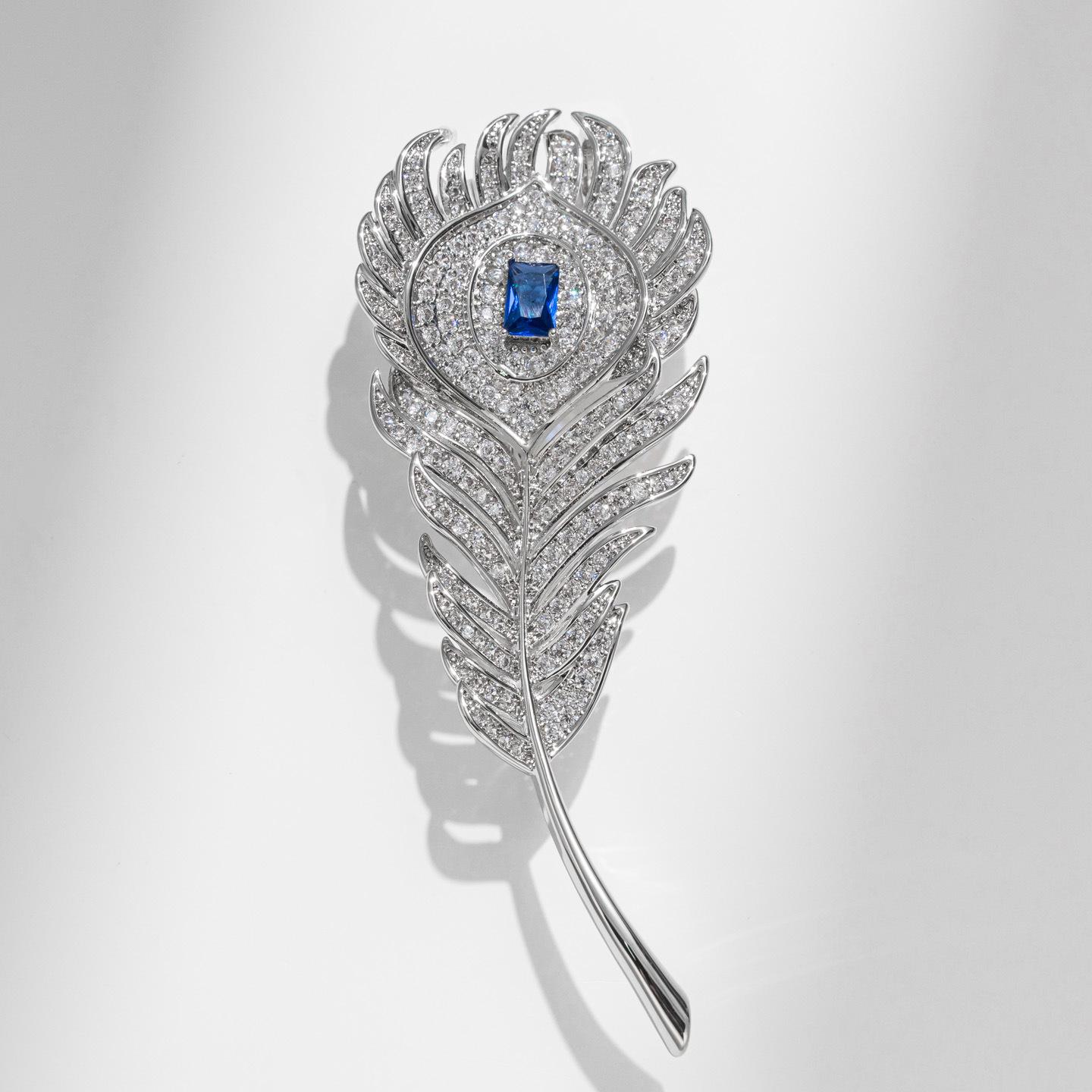 Bo Xin Yun Retro Rhinestone Feather Brooch: Elegant Zircon Design for Suits and Coats