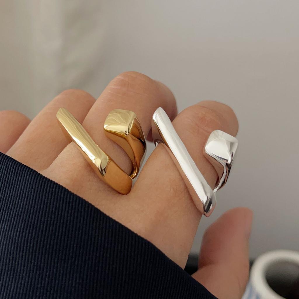 Bagues en Argent Sterling 925 Pour Femmes Bijoux Fins Géométriques Bague Géométrique Dorée Ajustable au Doigt Pour Fête Cadeau d'Anniversaire