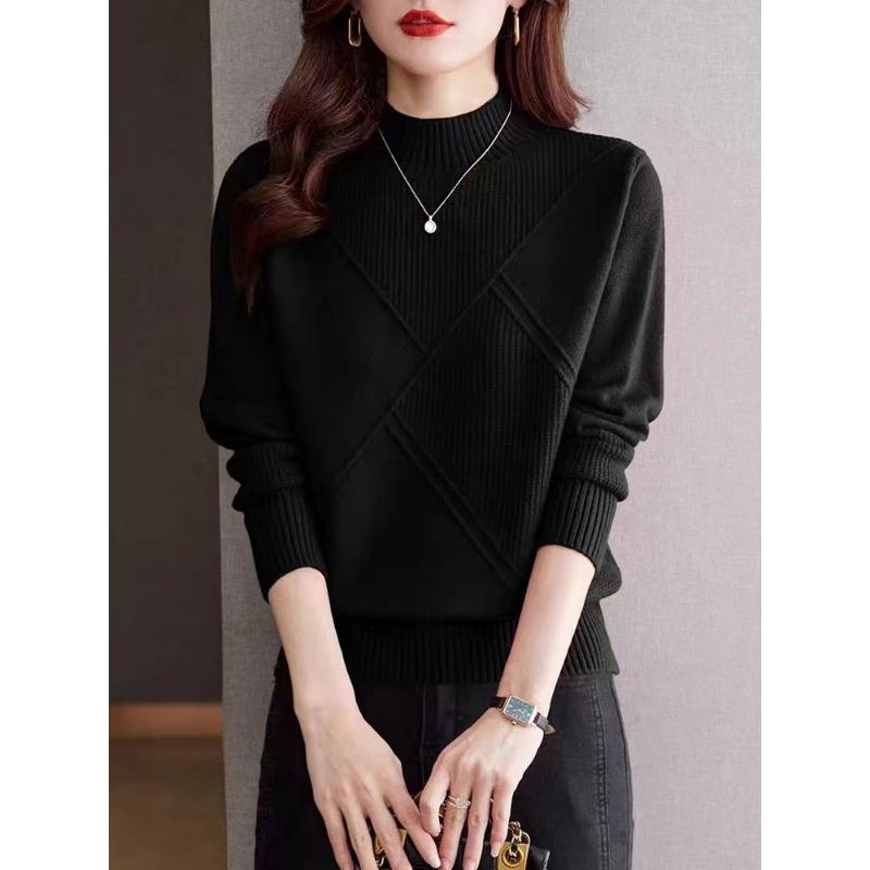 

Semi-turtleneck bottoming shirt women s autumn and winter fashion casual knitted sweater new thickened solid color inner sweater One Size чёрный