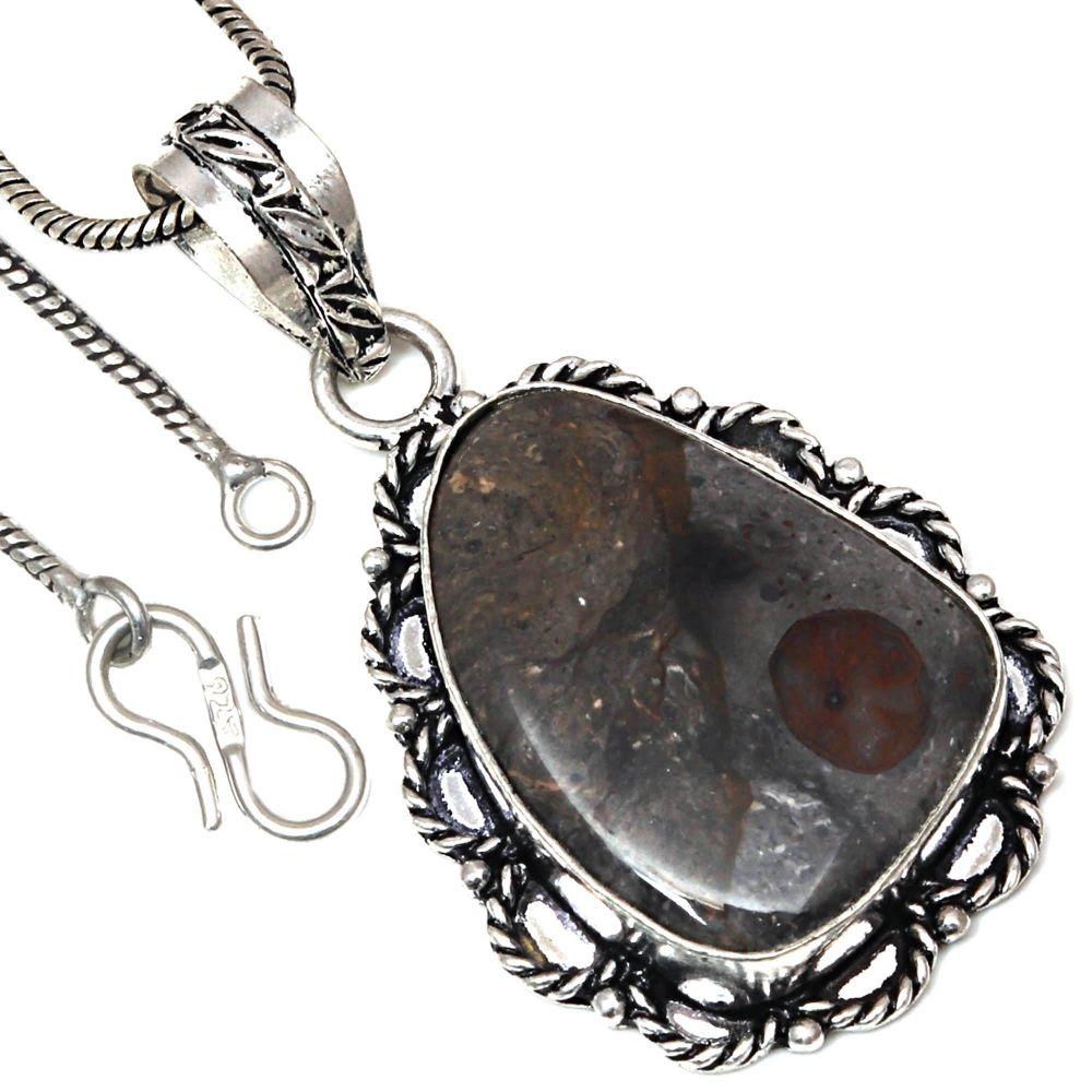 

Necklace Rock Calsi Gemstone Handmade Antique Silver Jewelry 2.25