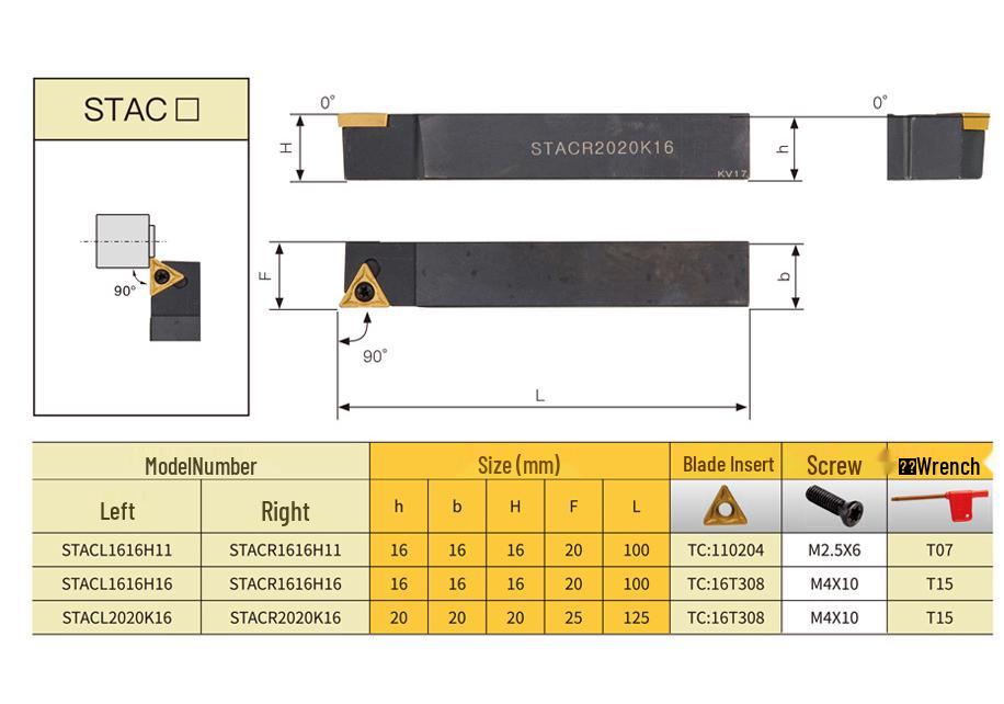 90° External CNC Tool Holder STACR/STACL1616H16/2020K16