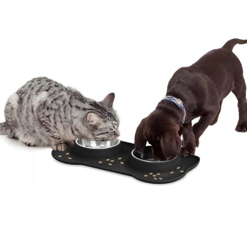 Stainless Steel Pet Dog Feeder Silicone Anti-spill Cats Dog Double Bowl Pet Feeding Drinking Water Bowls Dog Food Dispenser