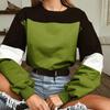 Women's Fashion  O- Neck Contrast Long Sleeve Top  Corded Cool Sweater