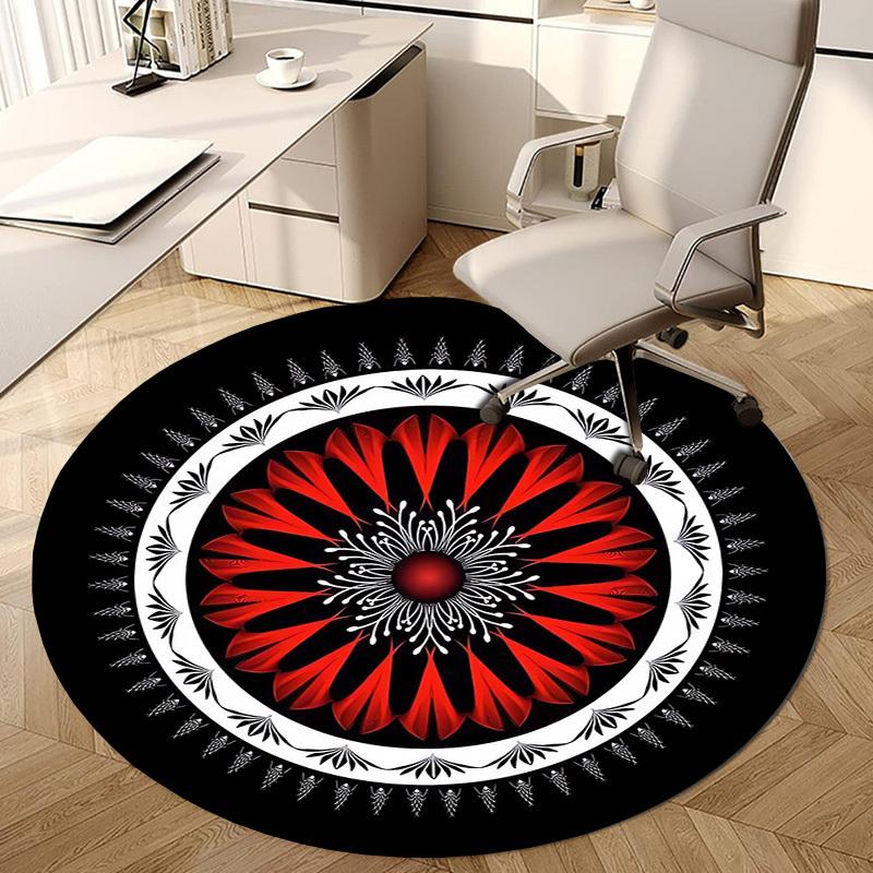 1 Stück Rundes Mandala-Design mit Rot- und Weißmustern Runder Teppich, Hergestellt aus Polyester, Perfekt zur Dekoration von Bürostühlen, Wohnzimmern fplt644
