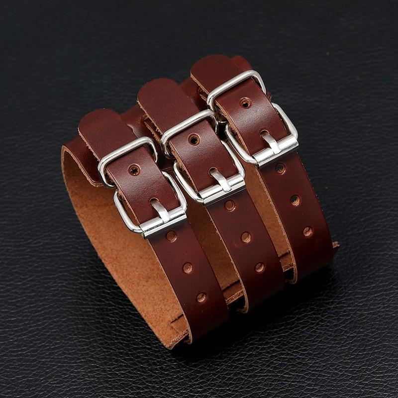 Mens Leather Biker Bracelet Punk Style Geometric Handmade Adjustable Wristband Motorcycle Riding Gear