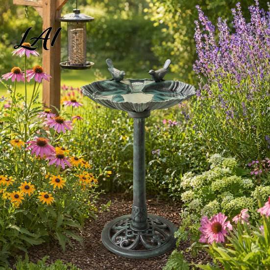 Bird Feeder Pedestal Bath Copper Resin Birdbaths Weather Resistant Floral Accents Stable Base Bath Vintage Bronze Finish Garden Decor for