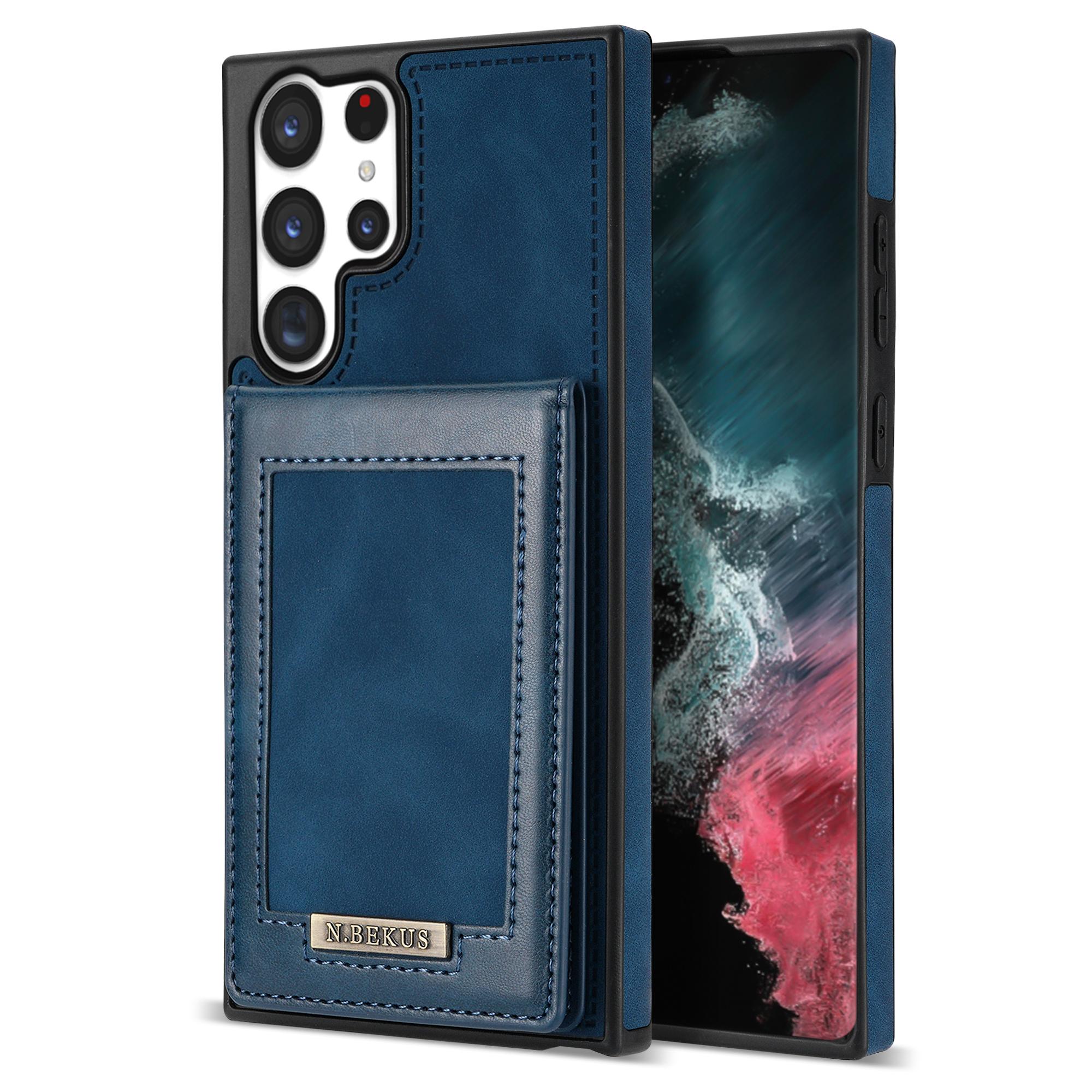 

N.BEKUS For Samsung Galaxy S24 Ultra Kickstand Cover RFID Blocking Phone Case Blue