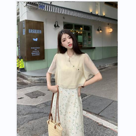 Women s Floral Retro Waist-Cinched Midi Dress - New Chinese Style, Slimming Summer Sling Design S 40-44.5 kg