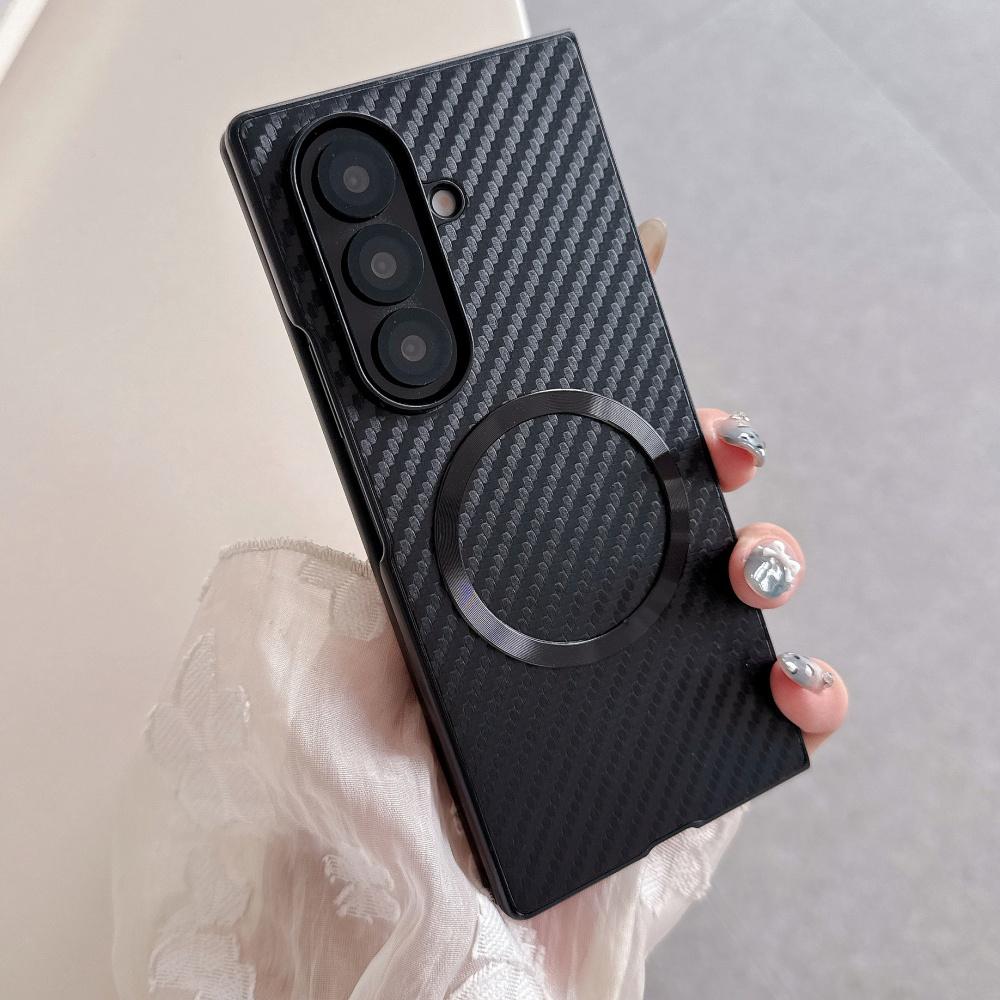 Carbon Fiber Pattern Magnetic Case For Samsung Galaxy ZFlip 7 6 5 4 Z Fold 7 6 5 Wireless Charging Protective Phone Cover