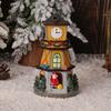 Christmas Village House Figurine LED Light Up Clock Tower Ornament Resin Tabletop Decoration for Holiday Winter Home Decor