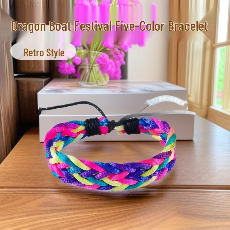 Kleurrijk Handgemaakt Retro Hennep Touw Geweven Armband – Drakenbootfestival Accessoire.