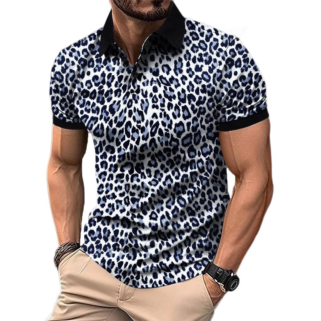 Men's Summer Fashion Leopard Print Casual Short Sleeve T-shirt Men