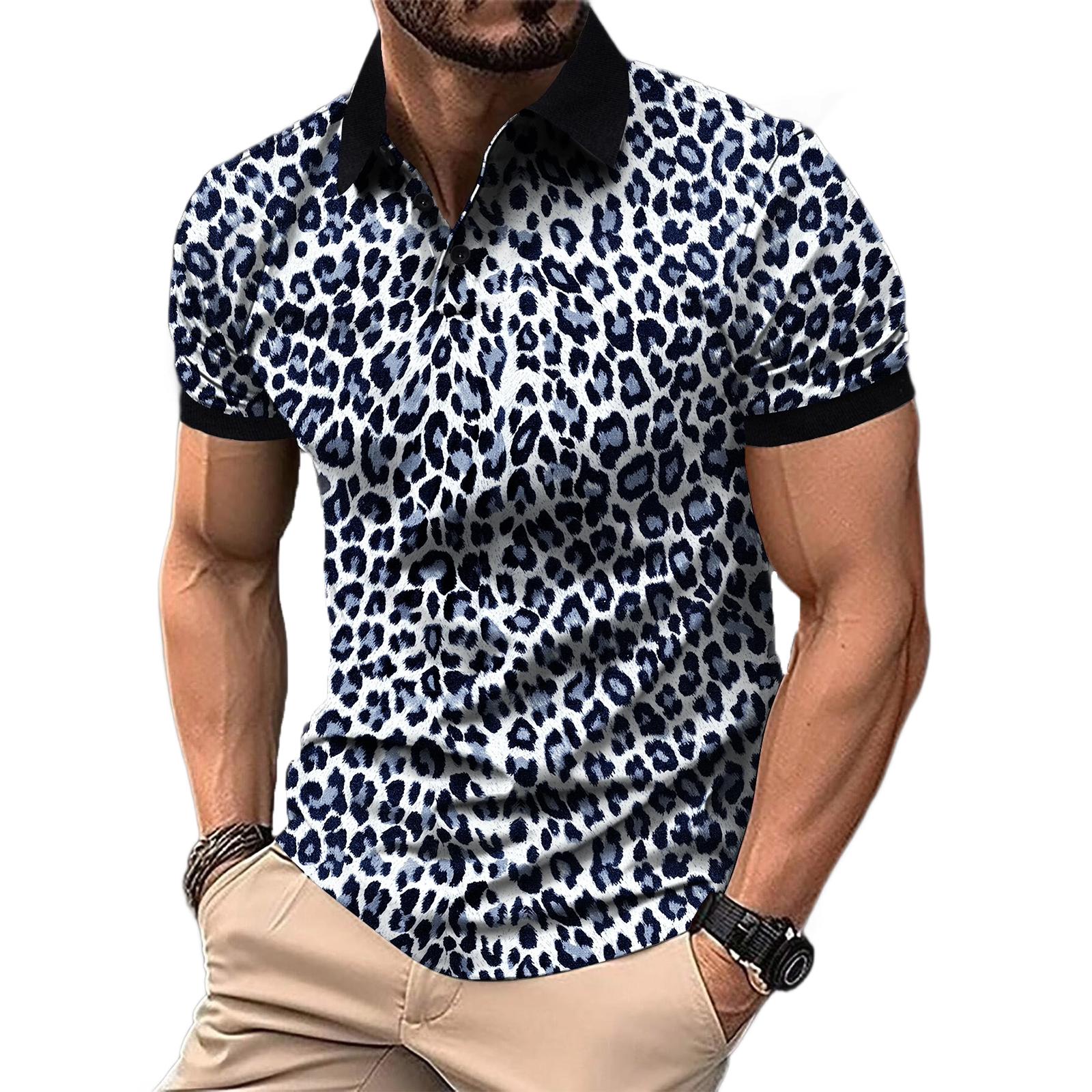 Mianduijifengba Heren Zomer Mode Luipaardprint Casual T-shirt met Korte Mouwen Heren XXXL wit