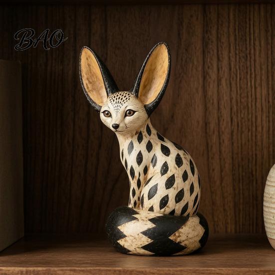 Hand Painted Home Accent Pieces Fox Figurine Sitting Resting Pose, Wood Carved Style Resin Animal Statue, Figurines for Decor Desktop Office