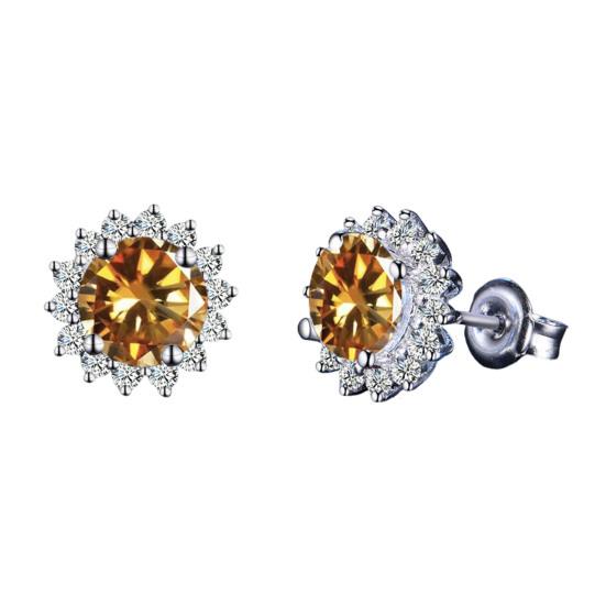 

1 Pair Stud Earrings Sunflower Shape Cubic Zirconia Inlaid Ear Studs Women Geometric Earrings Jewelry Gift