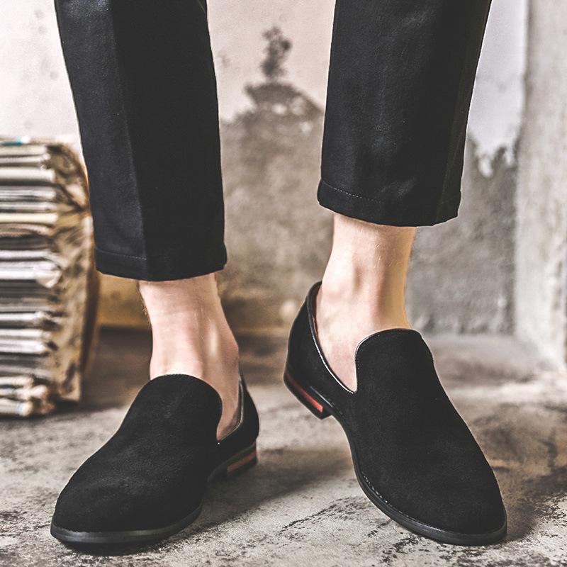 Men'S Pointed Leather Shoes, Suede Leather, Korean Version Of British Men'S Shoes, Lazy Tide Shoes, Doudou Shoes A0706-J
