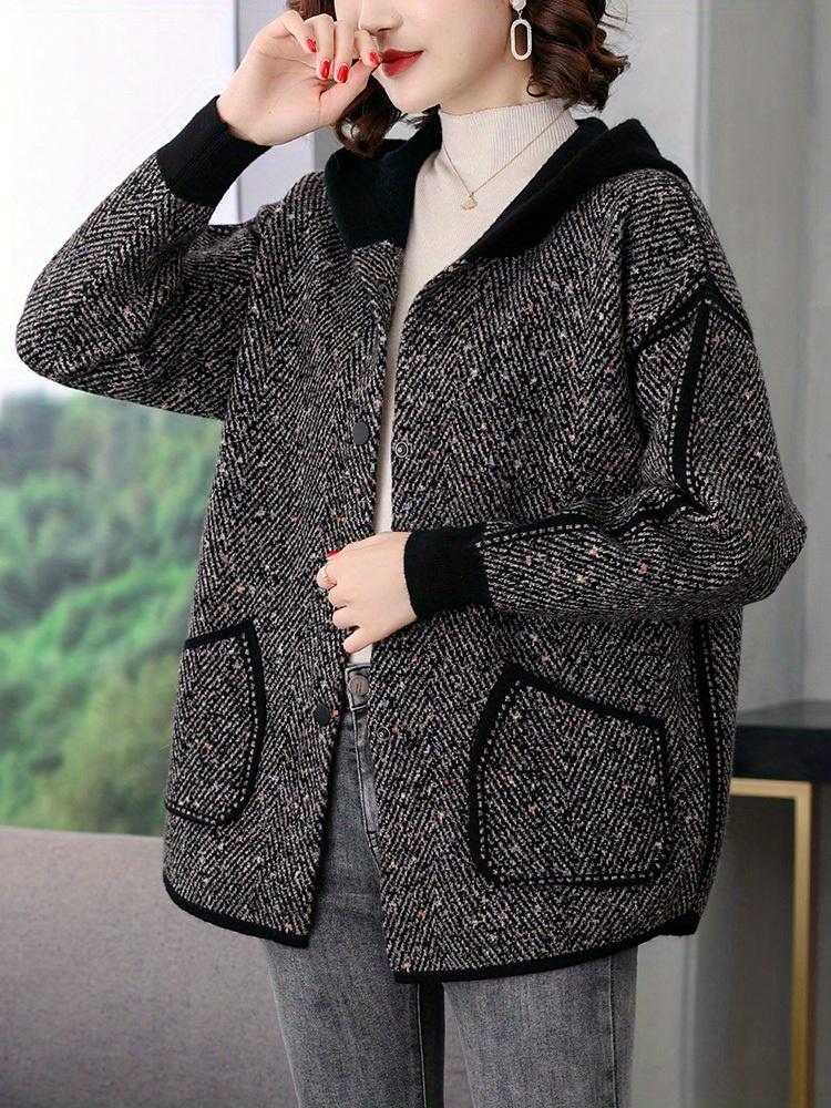 Button Front Hooded Jacket, Casual Long Sleeve Outerwear with Pockets, Women's Clothing
