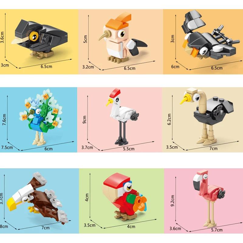 10In1 Cute Animals Bird Paradise Crow Parrot Peacock Eagle Flamingo Building Blocks Kit Girl Bricks Model Kids Toy Children