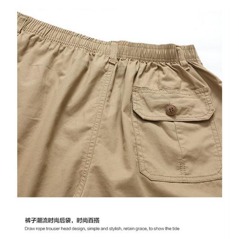 Men's Khaki Cargo Shorts Multi Button Pocket Casual Mid-Length Daily Outdoor Wear
