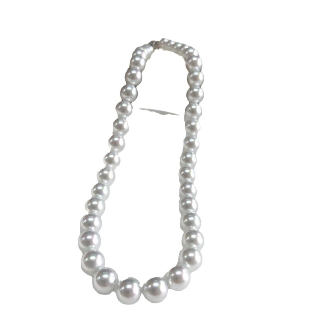 Round strong light artificial blue blood Australian white pearl necklace, cold with colored silver blue light collarbone chain