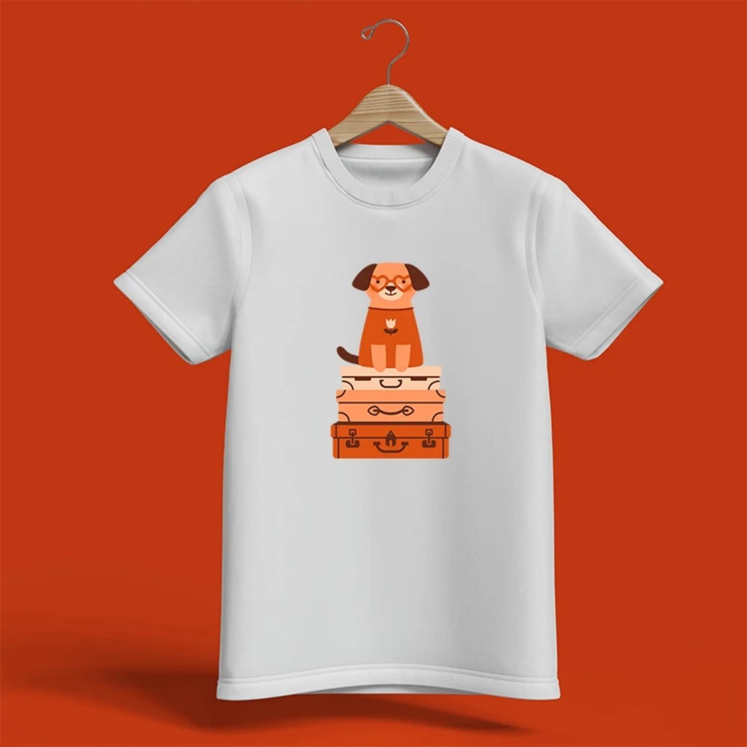 Casual White Dog on Suitcase Print Spring Summer 2025 New Fashion Trend Women T Shirt S