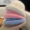New Year Rabbit Fur Top Hat Women'S Autumn And Winter Cold-Proof Crimped Bucket Hat Warm White Plush Basin Hat