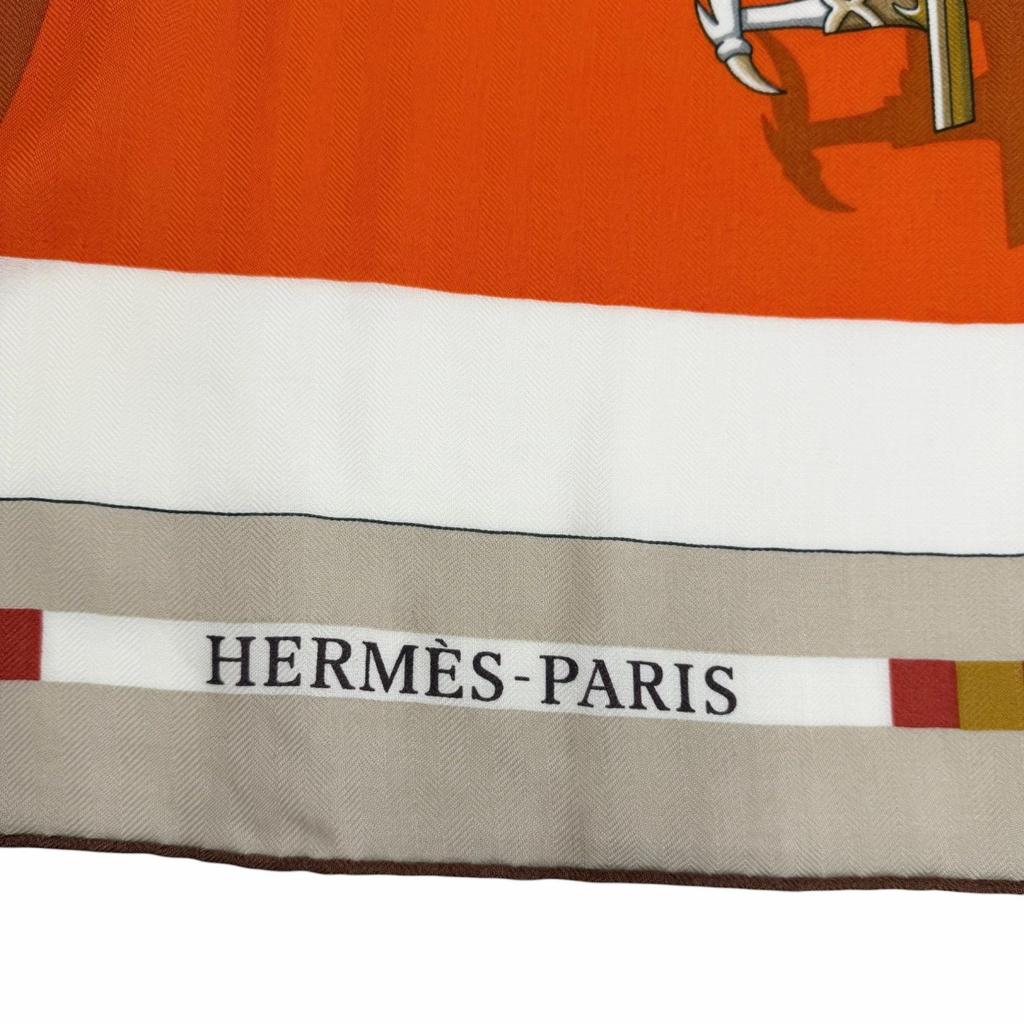 Pristine HERMES scarf Carriages in elaborate designs cashmere Women Used