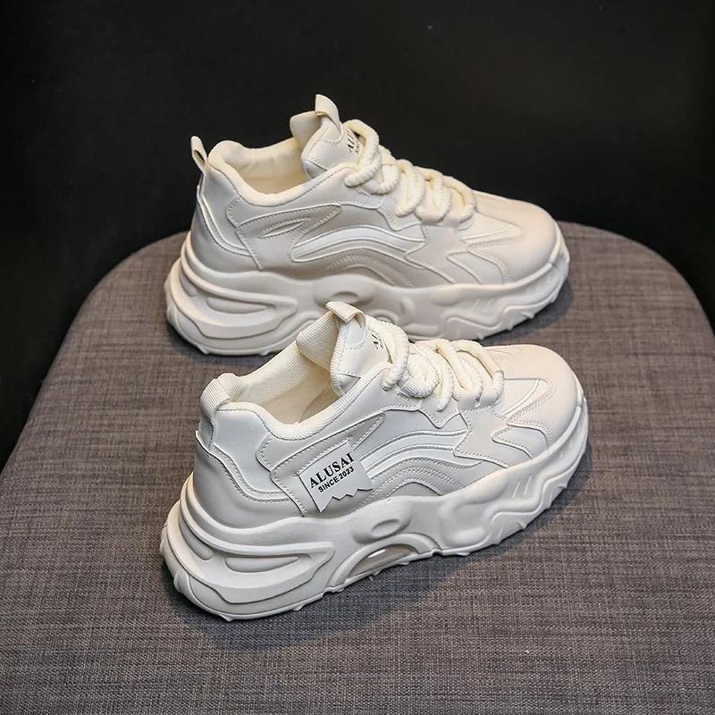 GOOHOJIO Patent Leather Women Chunky Sneakers Spring Casual Thick Bottom Vulcanized Shoes Ladies Breathable Mesh Sneaker Female