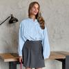 Early autumn niche pure cotton blue round neck long-sleeved fungus edge shirt women's high-end versatile commuter fashion casual cardigan