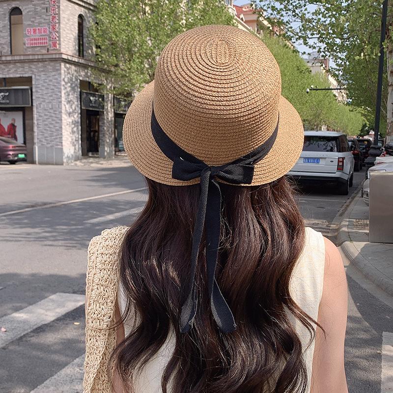 

Temperament Ribbon Straw Hat Women s Summer UV Protection Sun Hat Big Eaves Show Face Small Traveling Sand Stall Hat