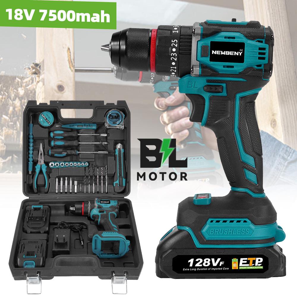 Newbeny 80NM Brushless Electric Drill 3 IN 1 Cordless Impact Drill Electric Screwdriver Power Tools For 18V Battery