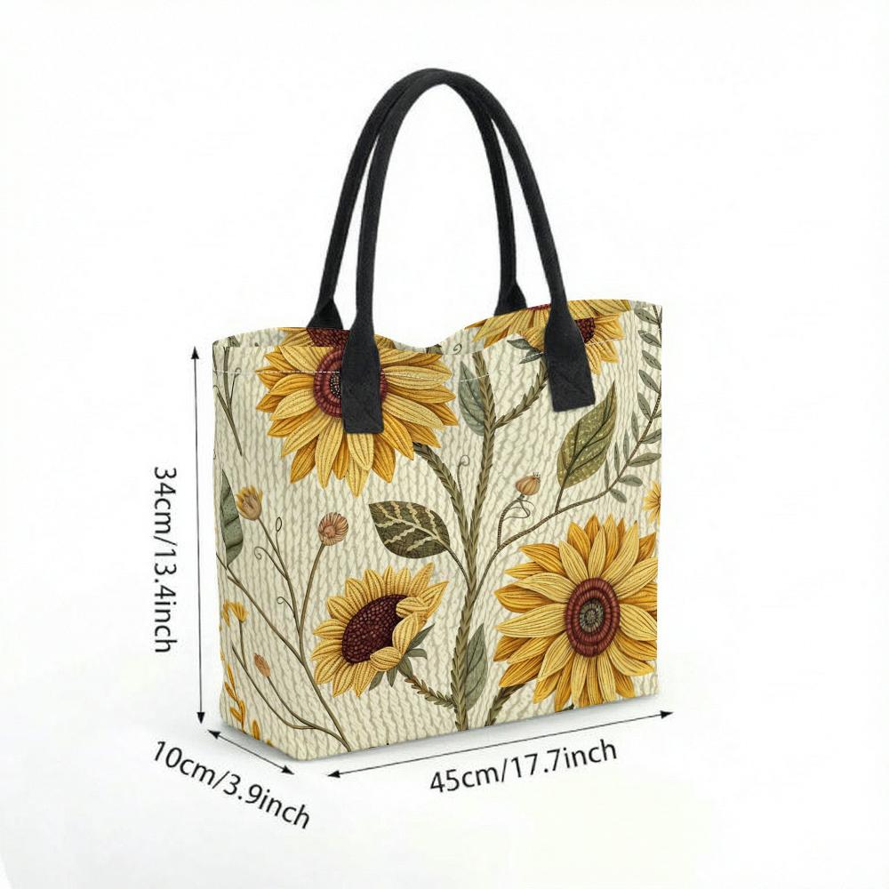  Sunflower Print Tote Bag Casual Large Capacity Canvas Handbag for Daily Use