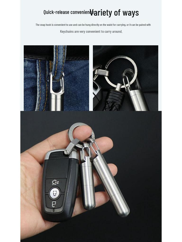 Stainless Steel Waterproof Pill Bottle Keychain - Portable Multi-Compartment EDC Storage.