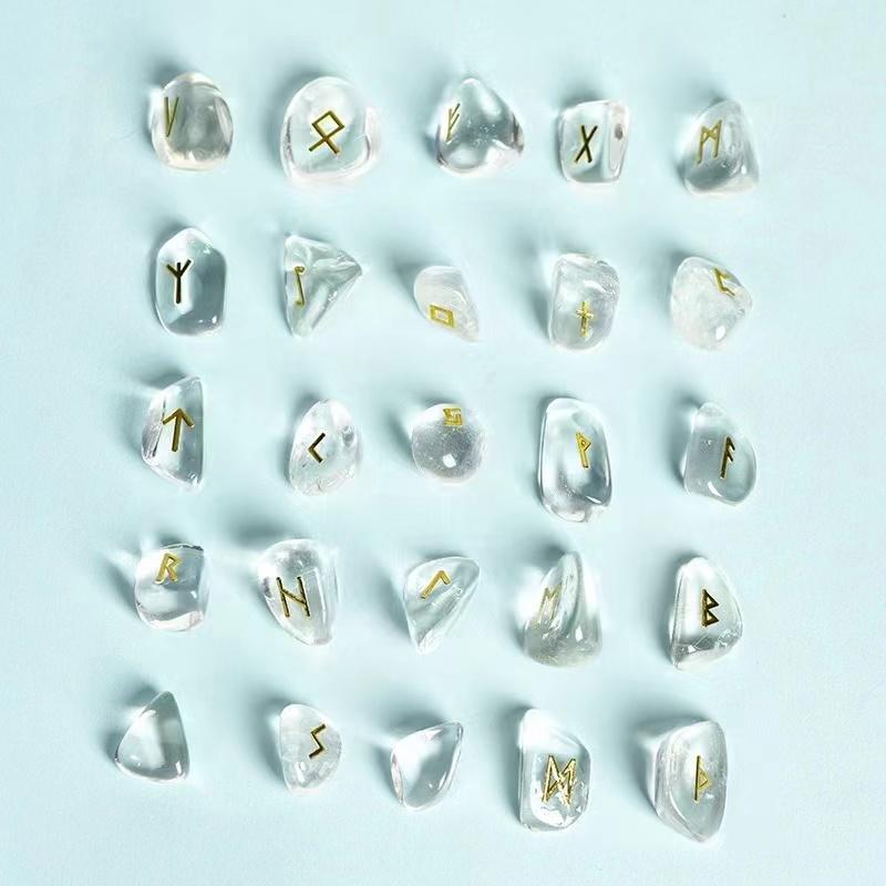 Natural Crystals Healing Stones Tumble Stones Rose Quartz Amethyst Rune Stones Set
