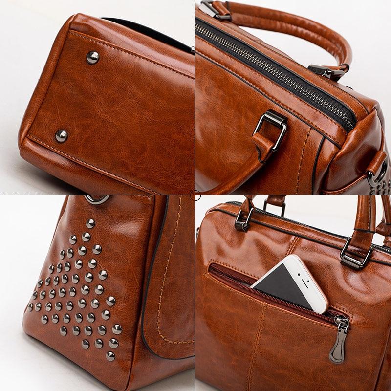 Boston Crossbody Bags for Women 2026 Tote Shouler Bag Luxury Handbags Women Bags Designer Famous Brand Oil Wax Leather Rivet Bag